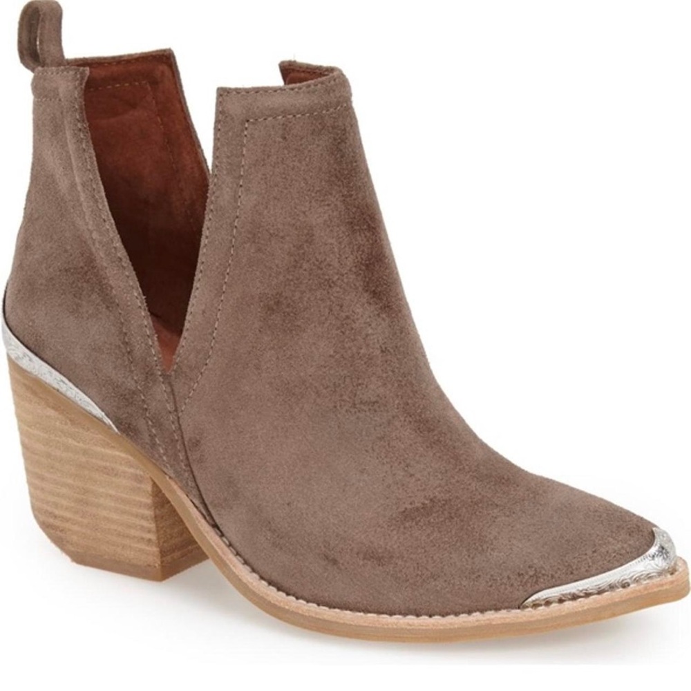 JEFFREY CAMPBELL - Cromwell cutout Suede Western Ankle Bootie silver tip - Taupe